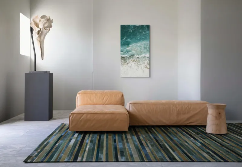 Tablou Canvas, "Valuri spumoase pe țărm azuriu", Valuri, Mare, Spumă, Nisip, Apă, Albastru, Natură, Mișcare, 50 x 90 cm – poza 5