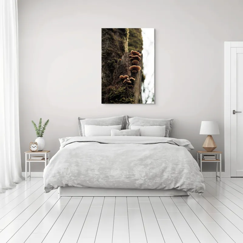 Tablou Canvas, "Ciuperci crescând pe trunchiul copacului", Ciuperci, Trunchi, Mușchi, Natură, Pădure, Textură, Organic, Lemn, Creștere, Sălbatic., 70 x 100 cm – poza 3