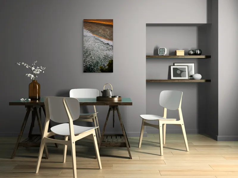 Tablou Canvas, "Valurile mării la apus aurit", Valuri, Apus, Spumă, Ocean, Lumină, Aurie, Natură, Frunziș, 50 x 90 cm – poza 4