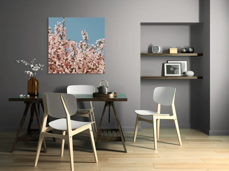 Tablou Canvas, "Cireș înflorit sub cer senin", Flori, Cireș, Primăvară, Roz, Cer, Albastru, Natură, Delicatețe, Frumusețe, Ramuri, 100 x 100 cm – poza 6