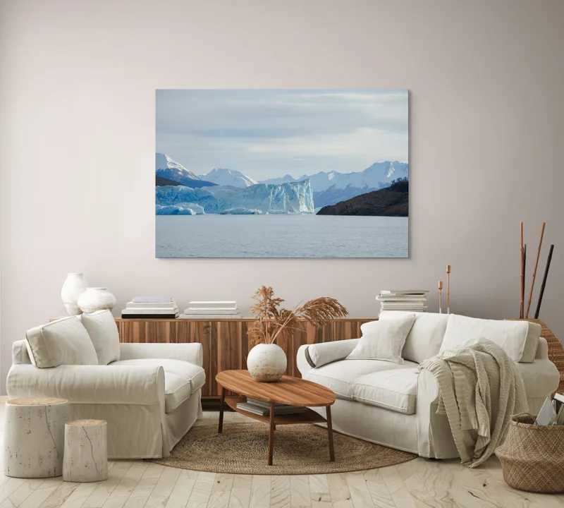 Tablou Canvas, "Măreția ghețarilor din depărtare", Gheață, Munte, Cer, Apă, Natură, Peisaj, Albastru, Liniște, 150 x 100 cm – poza 3