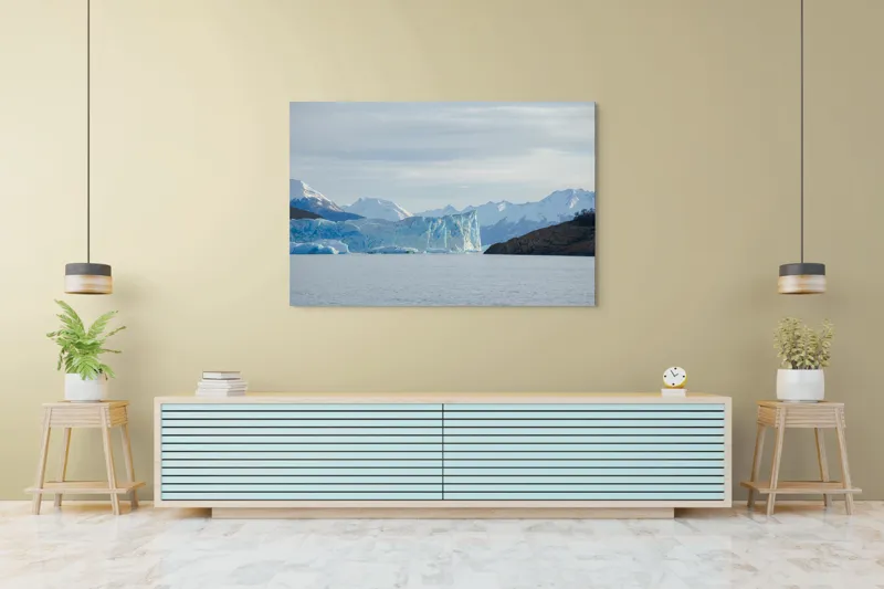 Tablou Canvas, "Măreția ghețarilor din depărtare", Gheață, Munte, Cer, Apă, Natură, Peisaj, Albastru, Liniște, 150 x 100 cm – poza 6