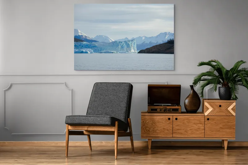 Tablou Canvas, "Măreția ghețarilor din depărtare", Gheață, Munte, Cer, Apă, Natură, Peisaj, Albastru, Liniște, 150 x 100 cm – poza 8
