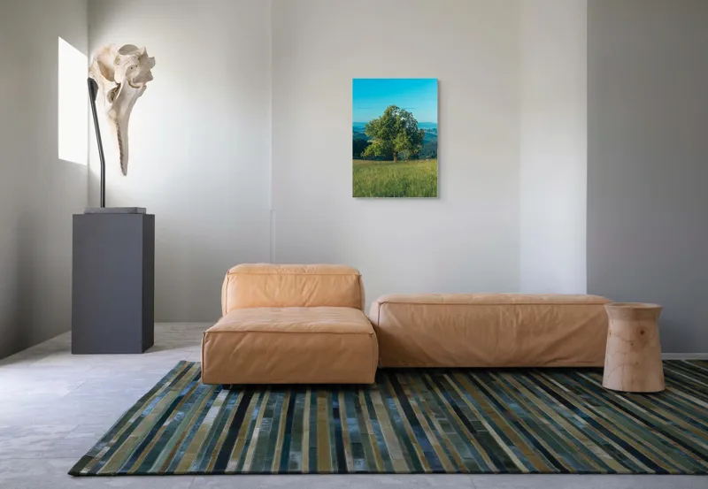 Tablou Canvas, "Copac singuratic în peisaj verde", Copac, Natură, Cer, Iarbă, Peisaj, Verde, Senin, Soare, Linie, Orizont, Frunze, Liniște, 50 x 70 cm – poza 7
