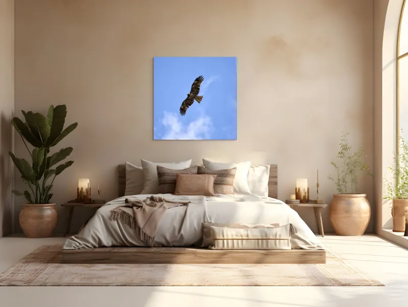 Tablou Canvas, "Vulturul în zborul libertății cerului", Pasăre, Cer, Albastru, Vultur, Zbor, Aripi, Nori, 100 x 100 cm – poza 4