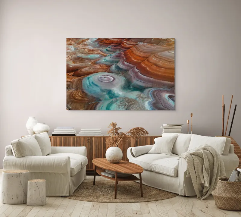 Tablou Canvas, "Picturi naturale în culori deșertice", Straturi, Culoare, Natură, Peisaj, Mineral, Forme, Texturi, Erosionare, Spectaculos, Contrast., 150 x 100 cm – poza 3