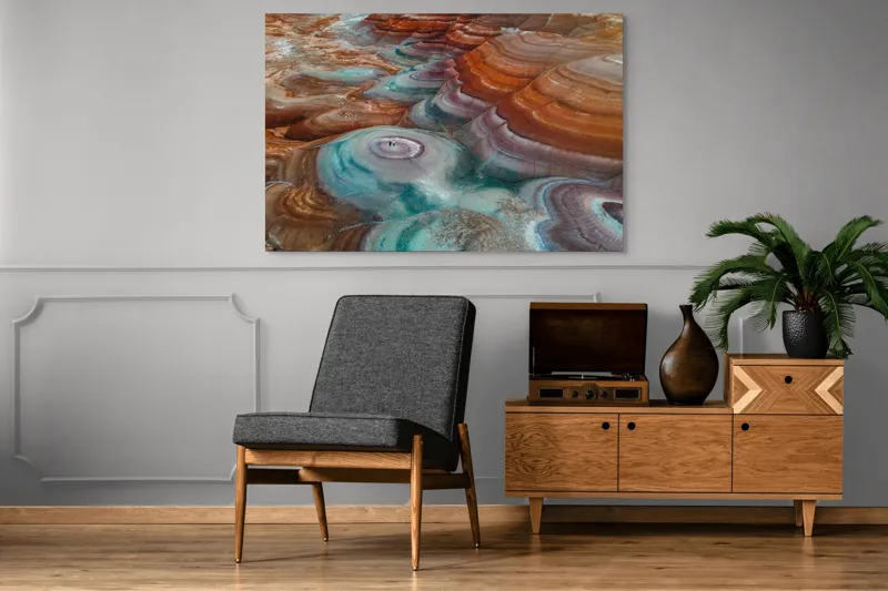 Tablou Canvas, "Picturi naturale în culori deșertice", Straturi, Culoare, Natură, Peisaj, Mineral, Forme, Texturi, Erosionare, Spectaculos, Contrast., 150 x 100 cm – poza 8