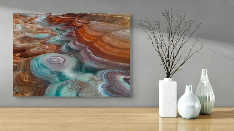 Tablou Canvas, "Picturi naturale în culori deșertice", Straturi, Culoare, Natură, Peisaj, Mineral, Forme, Texturi, Erosionare, Spectaculos, Contrast., 70 x 50 cm – poza 3