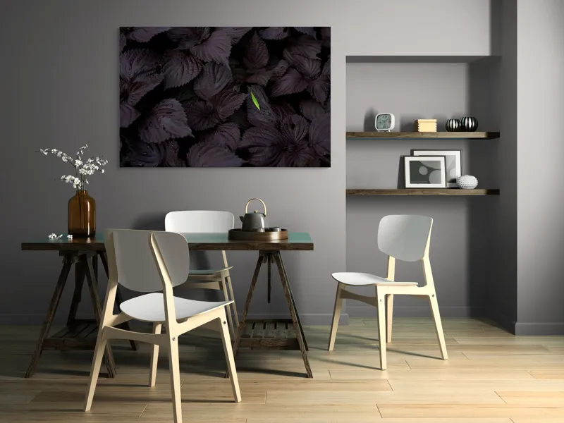 Tablou Canvas, "Frunză verde în ocean întunecat", Frunze, Închise, Rugozitate, Verde, Contrast, Picături, Umbre, Vegetație, Textură, Evidențiere, 150 x 100 cm – poza 5