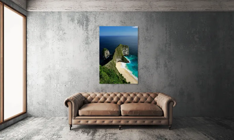 Tablou Canvas, "Cartea verde a oceanului albastru", Plajă, Stânci, Ocean, Valuri, Vegetație, Cer, Peisaj, Munte, Contur, Natură, 100 x 150 cm – poza 6