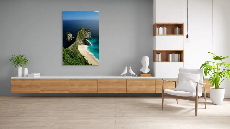 Tablou Canvas, "Cartea verde a oceanului albastru", Plajă, Stânci, Ocean, Valuri, Vegetație, Cer, Peisaj, Munte, Contur, Natură, 100 x 150 cm – poza 8