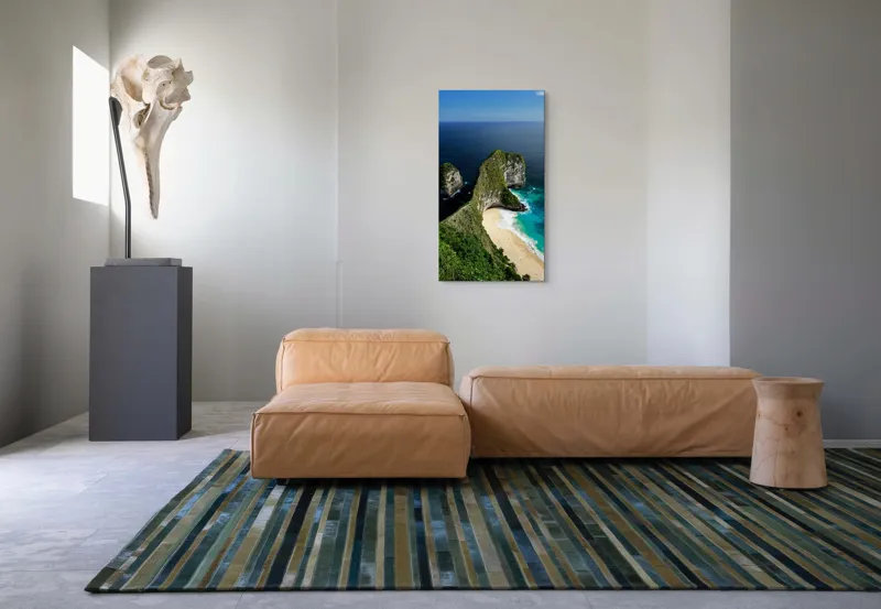 Tablou Canvas, "Cartea verde a oceanului albastru", Plajă, Stânci, Ocean, Valuri, Vegetație, Cer, Peisaj, Munte, Contur, Natură, 50 x 90 cm – poza 5