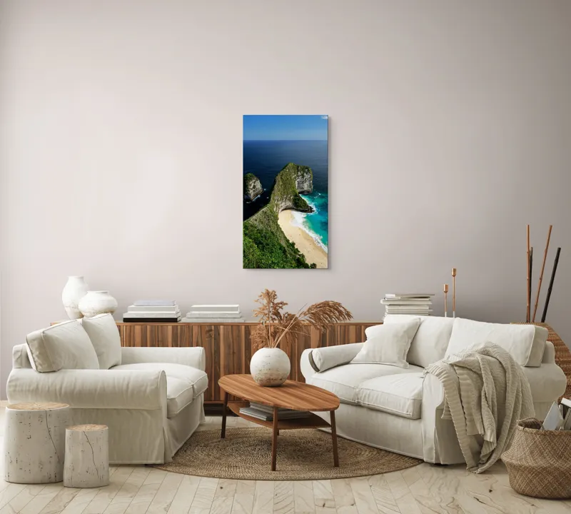 Tablou Canvas, "Cartea verde a oceanului albastru", Plajă, Stânci, Ocean, Valuri, Vegetație, Cer, Peisaj, Munte, Contur, Natură, 50 x 90 cm – poza 7