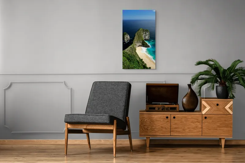 Tablou Canvas, "Cartea verde a oceanului albastru", Plajă, Stânci, Ocean, Valuri, Vegetație, Cer, Peisaj, Munte, Contur, Natură, 50 x 90 cm – poza 8