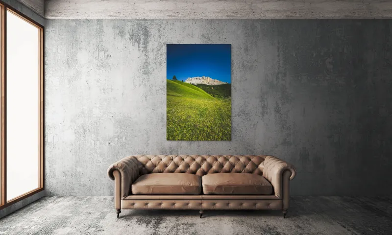 Tablou Canvas, "Câmpie înflorită și munți semeți", Pajiște, Munți, Cer, Verdeață, Liniște, Natură, Frumusețe, Peisaj., 100 x 150 cm – poza 6
