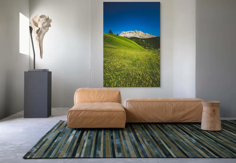 Tablou Canvas, "Câmpie înflorită și munți semeți", Pajiște, Munți, Cer, Verdeață, Liniște, Natură, Frumusețe, Peisaj., 100 x 150 cm – poza 7