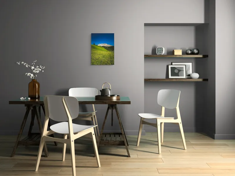 Tablou Canvas, "Câmpie înflorită și munți semeți", Pajiște, Munți, Cer, Verdeață, Liniște, Natură, Frumusețe, Peisaj., 39 x 54 cm – poza 7