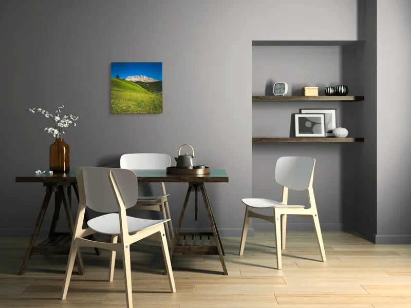 Tablou Canvas, "Câmpie înflorită și munți semeți", Pajiște, Munți, Cer, Verdeață, Liniște, Natură, Frumusețe, Peisaj., 50 x 50 cm – poza 8