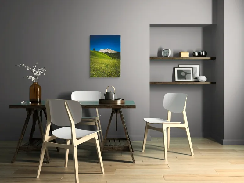 Tablou Canvas, "Câmpie înflorită și munți semeți", Pajiște, Munți, Cer, Verdeață, Liniște, Natură, Frumusețe, Peisaj., 50 x 70 cm – poza 5