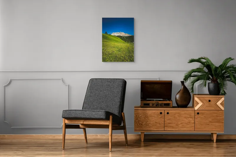 Tablou Canvas, "Câmpie înflorită și munți semeți", Pajiște, Munți, Cer, Verdeață, Liniște, Natură, Frumusețe, Peisaj., 50 x 70 cm – poza 8