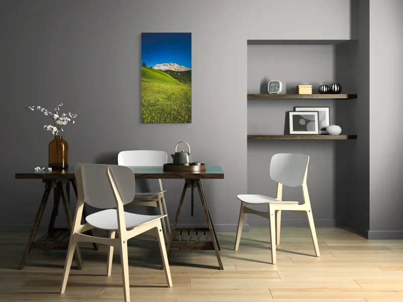 Tablou Canvas, "Câmpie înflorită și munți semeți", Pajiște, Munți, Cer, Verdeață, Liniște, Natură, Frumusețe, Peisaj., 50 x 90 cm – poza 4