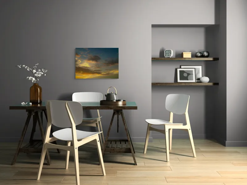 Tablou Canvas, "Cerul învăluit în culorile amurgului", Nori, Apus, Cer, Lumină, Aurie, Texturi, Strălucire, Seninătate, Contrast, 70 x 50 cm – poza 5