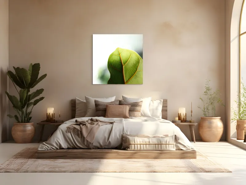 Tablou Canvas, "Textura subtilă a frunzei verzi", Frumusețe, Natură, Detaliu, Verde, Textură, Lumină, Prospețime, 100 x 100 cm – poza 4