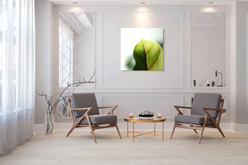 Tablou Canvas, "Textura subtilă a frunzei verzi", Frumusețe, Natură, Detaliu, Verde, Textură, Lumină, Prospețime, 100 x 100 cm – poza 7