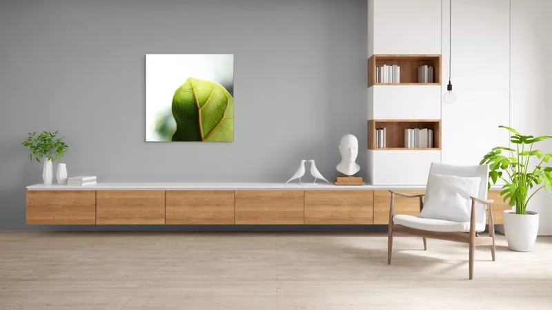 Tablou Canvas, "Textura subtilă a frunzei verzi", Frumusețe, Natură, Detaliu, Verde, Textură, Lumină, Prospețime, 100 x 100 cm – poza 8