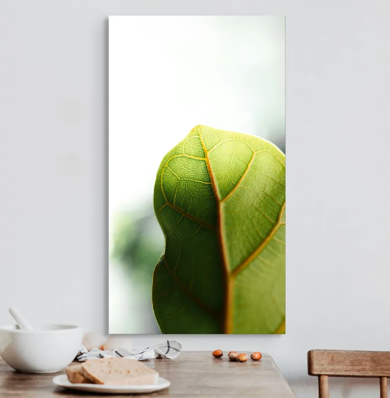 Tablou Canvas, "Textura subtilă a frunzei verzi", Frumusețe, Natură, Detaliu, Verde, Textură, Lumină, Prospețime, 50 x 90 cm – poza 3