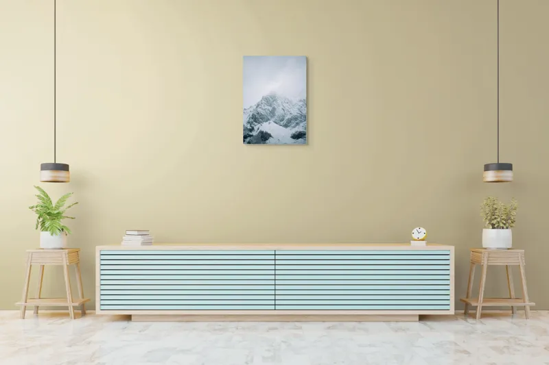 Tablou Canvas, "Vârfuri înghețate sub cer înnorat", Munți, Zăpadă, Nor, Frig, Roci, Pădure, Iarnă, Calm, Mistic, Linște, 50 x 70 cm – poza 6