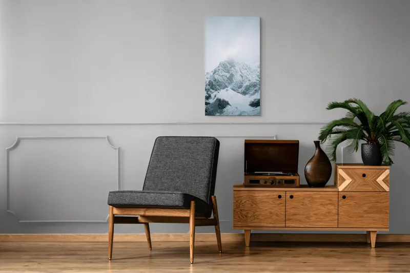 Tablou Canvas, "Vârfuri înghețate sub cer înnorat", Munți, Zăpadă, Nor, Frig, Roci, Pădure, Iarnă, Calm, Mistic, Linște, 50 x 90 cm – poza 8