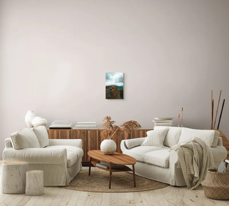 Tablou Canvas, "Culmea stâncoasă spre infinitul cerului", Norii, Stâncă, Peisaj, Aventura, Înălțime, Pitoresc, Natură, Munți, Verdeață, Majestuos, 26 x 39 cm – poza 7