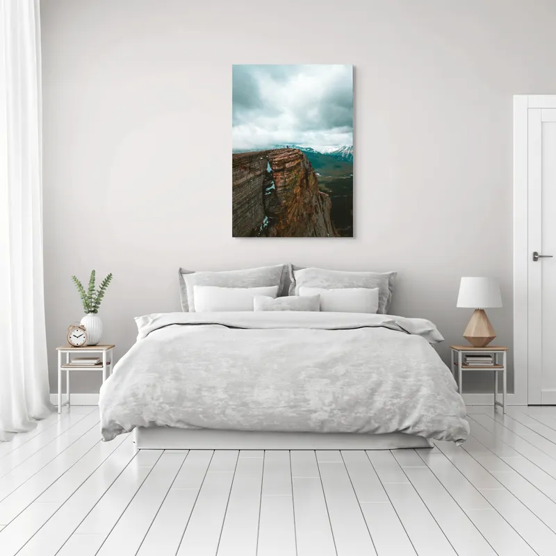 Tablou Canvas, "Culmea stâncoasă spre infinitul cerului", Norii, Stâncă, Peisaj, Aventura, Înălțime, Pitoresc, Natură, Munți, Verdeață, Majestuos, 70 x 100 cm – poza 3