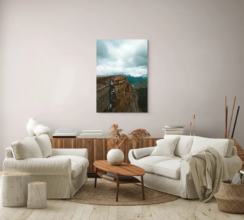 Tablou Canvas, "Culmea stâncoasă spre infinitul cerului", Norii, Stâncă, Peisaj, Aventura, Înălțime, Pitoresc, Natură, Munți, Verdeață, Majestuos, 70 x 100 cm – poza 4
