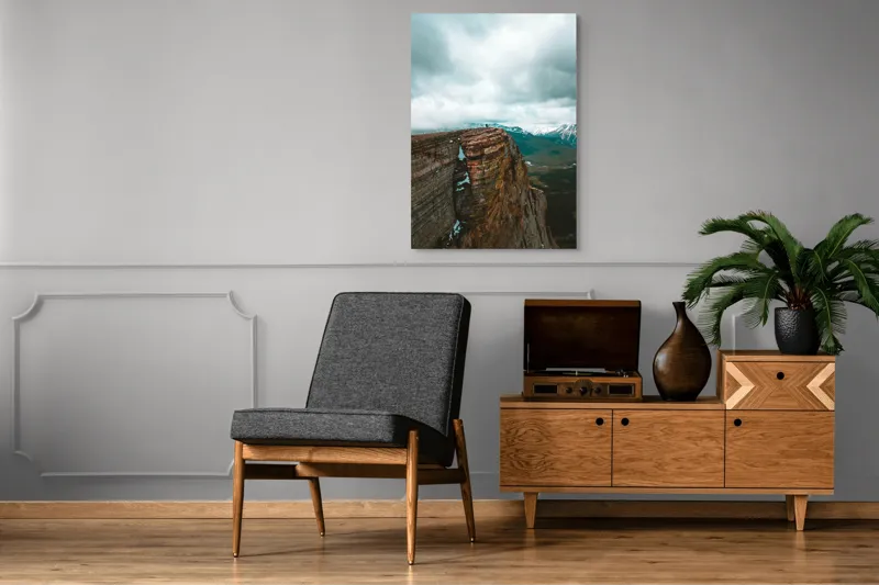 Tablou Canvas, "Culmea stâncoasă spre infinitul cerului", Norii, Stâncă, Peisaj, Aventura, Înălțime, Pitoresc, Natură, Munți, Verdeață, Majestuos, 70 x 100 cm – poza 6