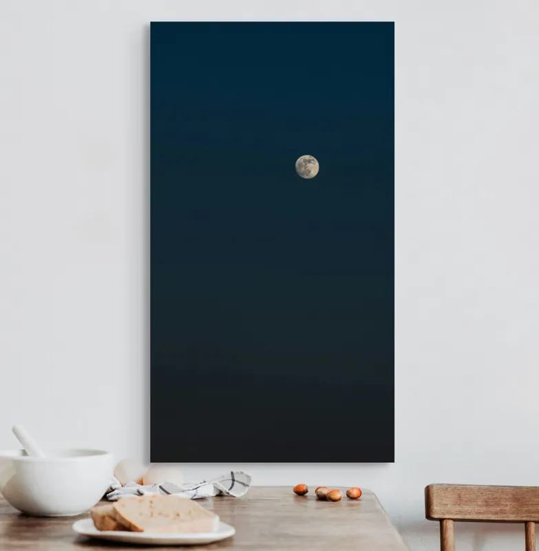 Tablou Canvas, "Luna strălucitoare pe cerul nopții", Lună, Întuneric, Cer, Liniște, Misterios, Răsfrângere, Noapte, 50 x 90 cm – poza 3