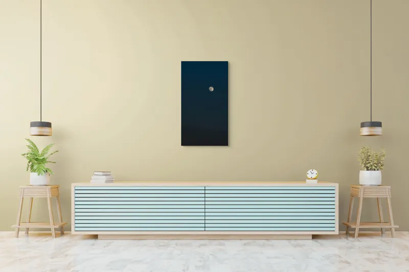 Tablou Canvas, "Luna strălucitoare pe cerul nopții", Lună, Întuneric, Cer, Liniște, Misterios, Răsfrângere, Noapte, 50 x 90 cm – poza 6