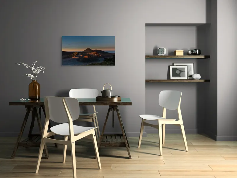 Tablou Canvas, "Lumina dimineții pe munți vulcanici", Munte, Răsărit, Culoare, Cer, Peisaj, Natură, Umbre, Lumini, Vulcan, Horizon., 90 x 50 cm – poza 3