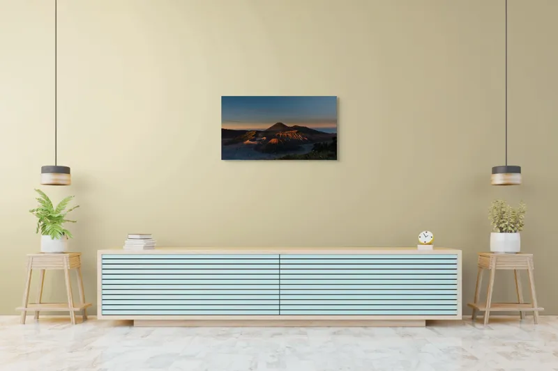 Tablou Canvas, "Lumina dimineții pe munți vulcanici", Munte, Răsărit, Culoare, Cer, Peisaj, Natură, Umbre, Lumini, Vulcan, Horizon., 90 x 50 cm – poza 5