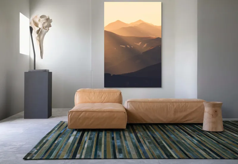 Tablou Canvas, "Munți la apus de soare", Munți, Lumină, Ceață, Apus, Umbre, Calm, Peisaj, Siluetă, 100 x 150 cm – poza 7