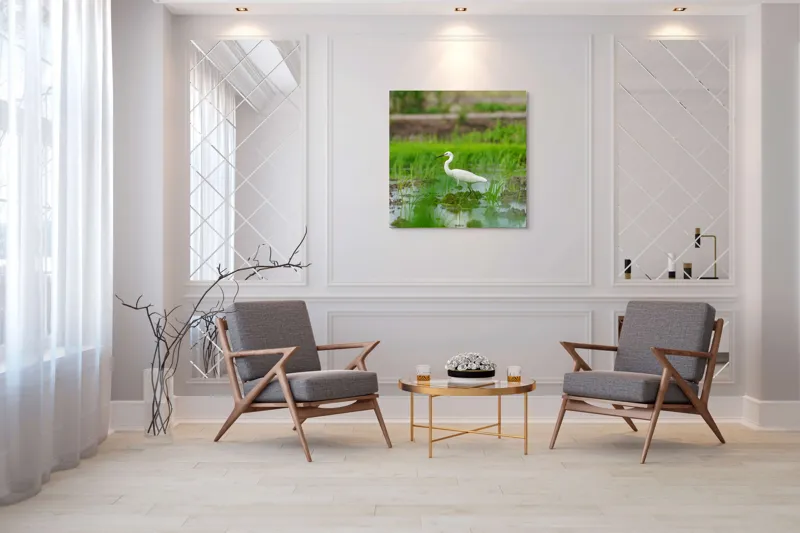 Tablou Canvas Egreta solitară în mijlocul naturii Peisaj Serenitate, 100 x 100 cm – poza 7