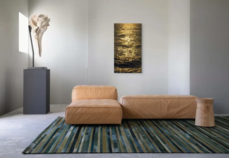 Tablou Canvas, "Strălucirea soarelui pe apă liniștită", Aur, Reflexie, Ocean, Apus, Scânteiere, Calm, Încântare, Valuri, 50 x 90 cm – poza 5