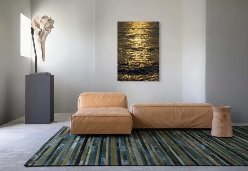 Tablou Canvas, "Strălucirea soarelui pe apă liniștită", Aur, Reflexie, Ocean, Apus, Scânteiere, Calm, Încântare, Valuri, 70 x 100 cm – poza 7