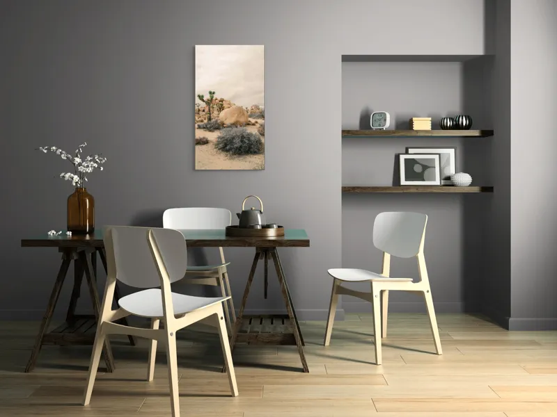Tablou Canvas, "Singurătatea deșertului infinit al amintirilor", Deșert, Stânci, Cactuși, Cer, Nisip, Arbuști, Natură, Peisaj, 50 x 90 cm – poza 4