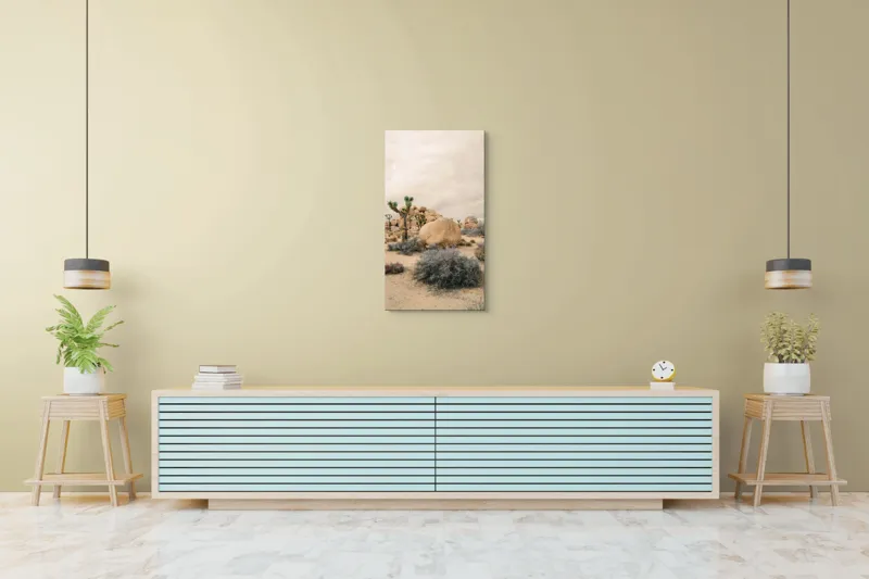 Tablou Canvas, "Singurătatea deșertului infinit al amintirilor", Deșert, Stânci, Cactuși, Cer, Nisip, Arbuști, Natură, Peisaj, 50 x 90 cm – poza 6