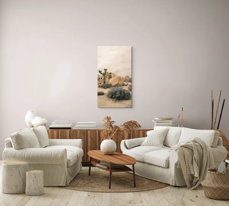 Tablou Canvas, "Singurătatea deșertului infinit al amintirilor", Deșert, Stânci, Cactuși, Cer, Nisip, Arbuști, Natură, Peisaj, 50 x 90 cm – poza 7