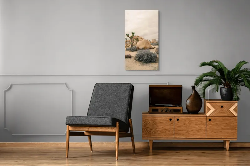 Tablou Canvas, "Singurătatea deșertului infinit al amintirilor", Deșert, Stânci, Cactuși, Cer, Nisip, Arbuști, Natură, Peisaj, 50 x 90 cm – poza 8