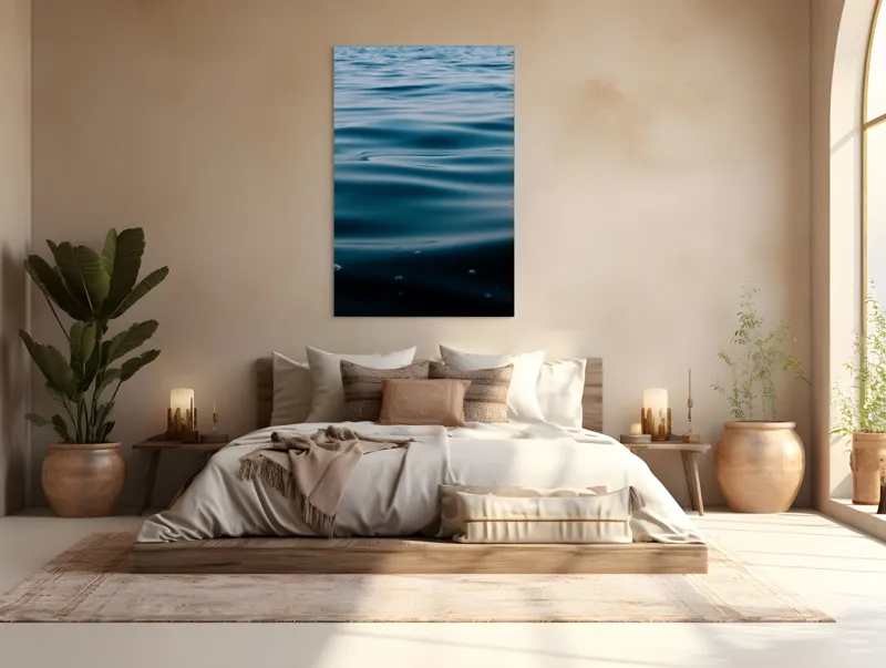 Tablou Canvas, "Valuri Mătăsoase la Apus", Ondulare, Calm, Albastru, Reflexie, Apă, Suprafață, Liniște, Natură, 100 x 150 cm – poza 3
