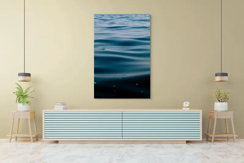 Tablou Canvas, "Valuri Mătăsoase la Apus", Ondulare, Calm, Albastru, Reflexie, Apă, Suprafață, Liniște, Natură, 100 x 150 cm – poza 4